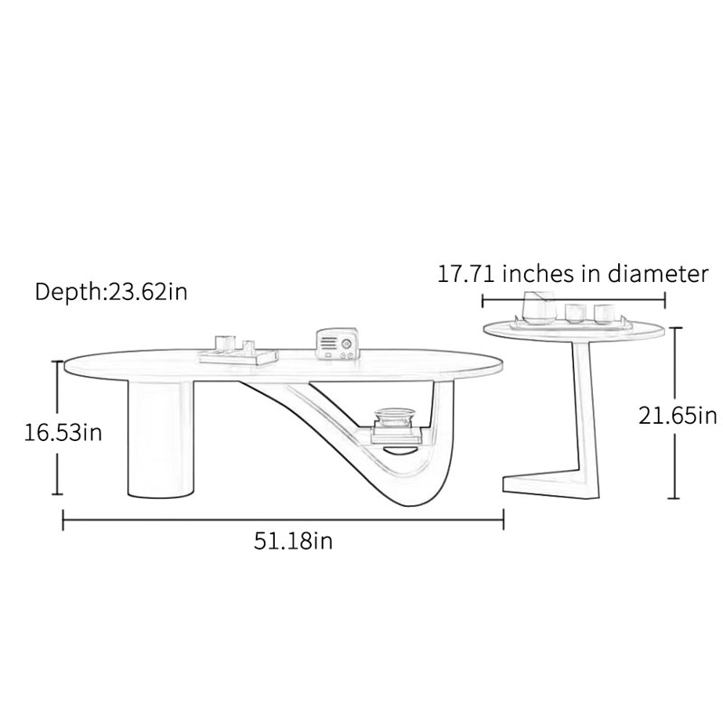 Table basse personnalisée au design rétro, H 16,53 po x L 51,18 po x l 23,62 po