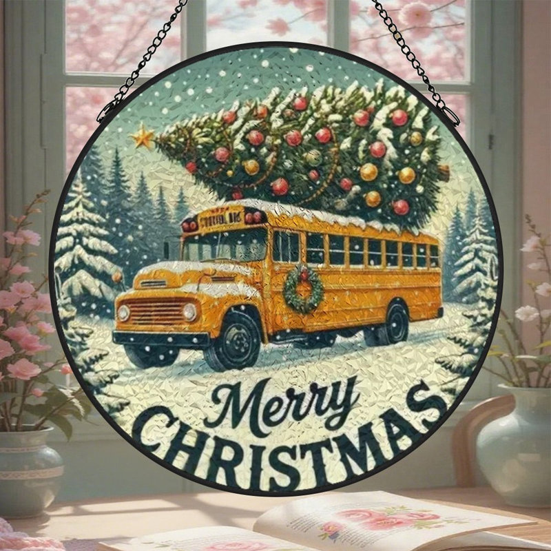 Merry Christmas Bus Tree, 11,8 x 11,8 po (30 x 30 cm)