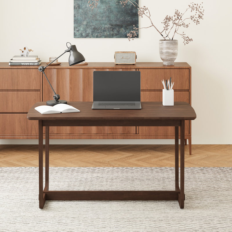 Elegant Light Coffee Rubberwood Console Table,Rounded Corners With Foot Pads