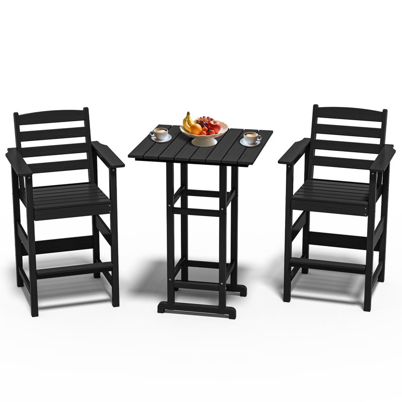 3-Piece HDPE Bar Set – All-Weather Patio Bistro Table & 2 Tall Bar Chairs, Fade-Resistant Outdoor Furniture For Balcony, Deck, Backyard, Or Poolside