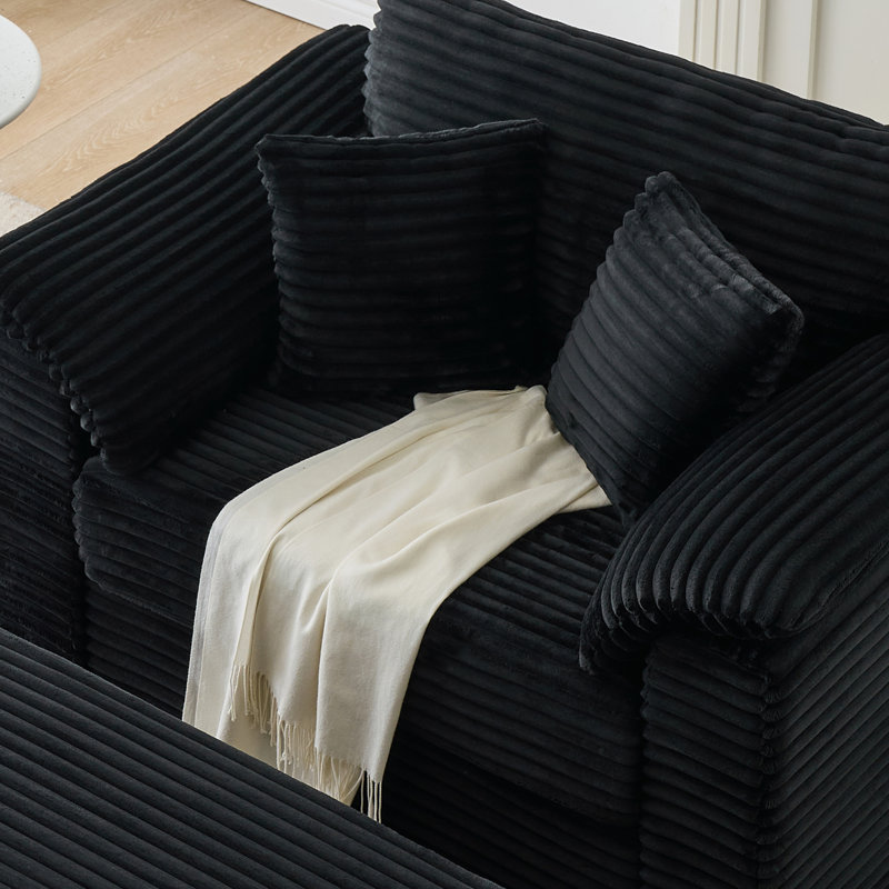 Fauteuil simple 47 po avec accoudoirs en velours côtelé avec rangement et repose-pieds USB, Noir
