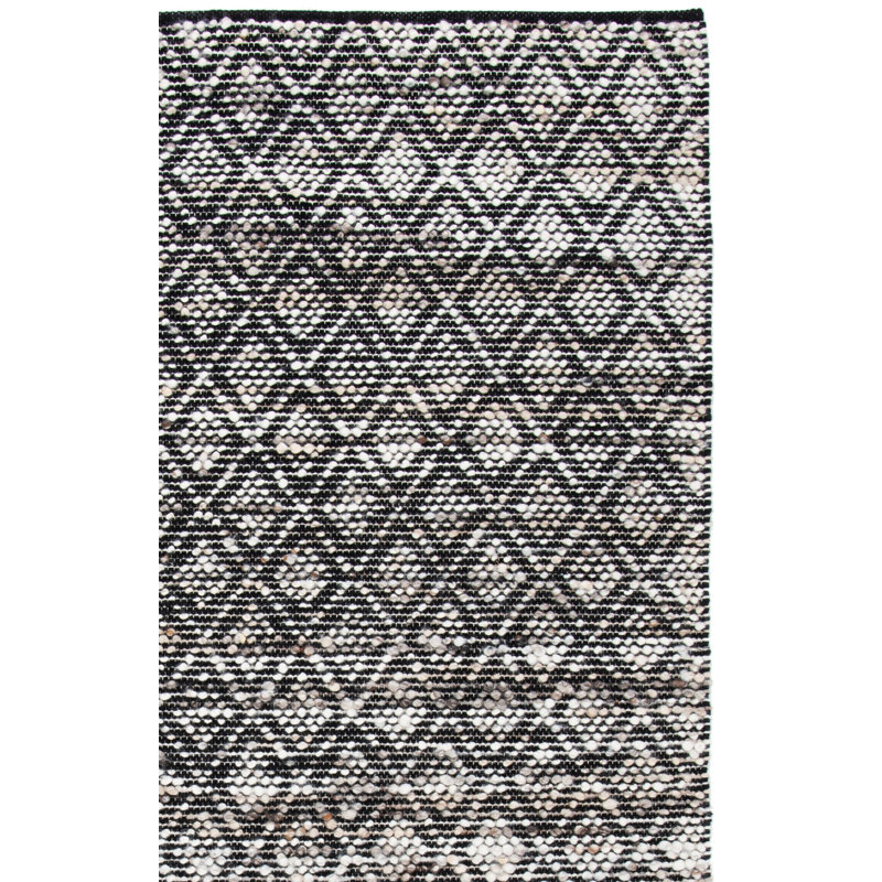 Tapis en laine / coton tissé à la main Natura en noir / ivoire, Rectangle 8 pi x 10 pi