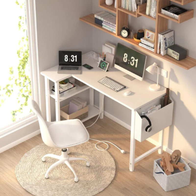 Meiyi L-Shaped Computer Desk with Power Outlet