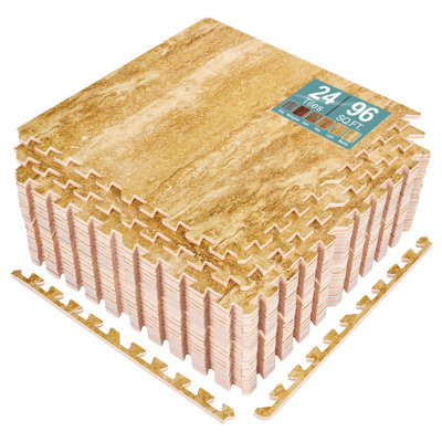 Sorbus Waterproof Wood Grain Foam Floor Tiles, 24 Tiles, 96 Sq Ft, Interlocking, Marble