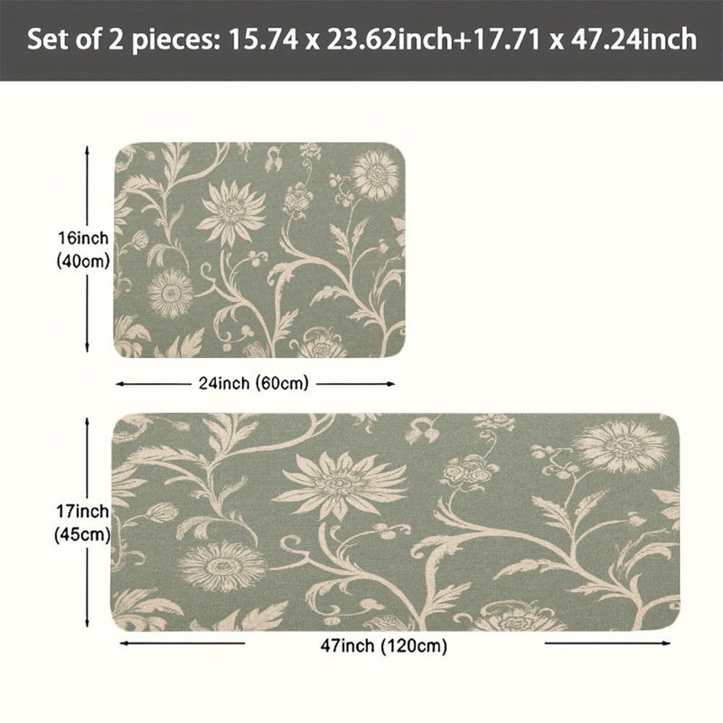 Sage Green Floral, Kitchen Mats Set of 2