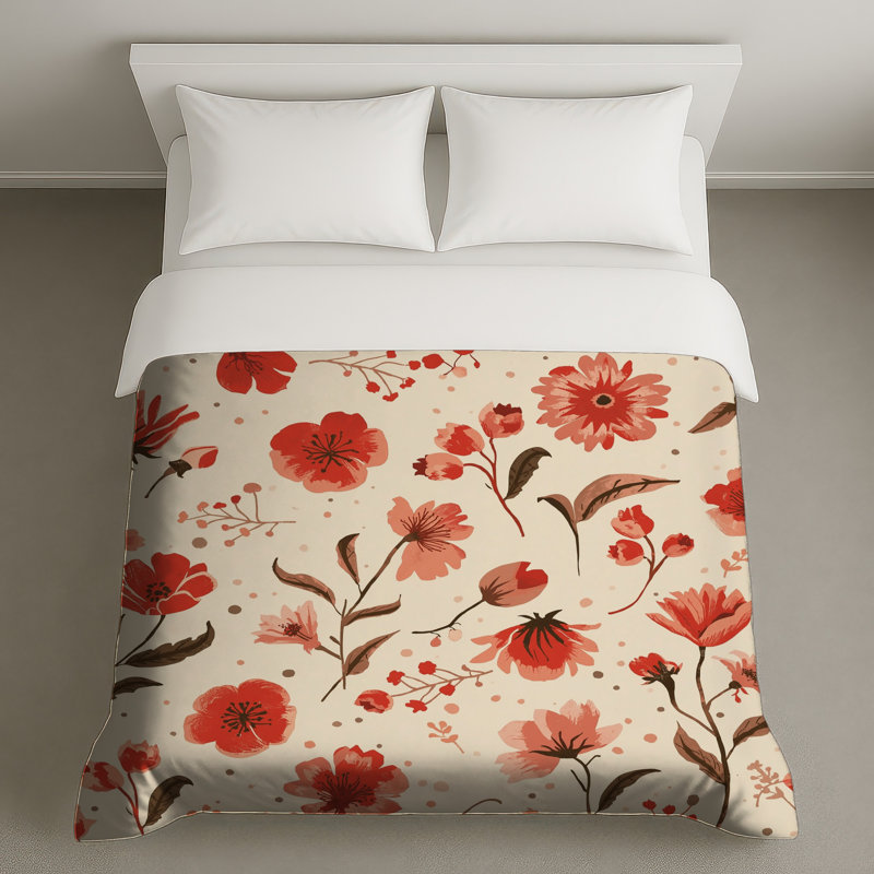 Housses de couette à motif floral rouge, Twin
