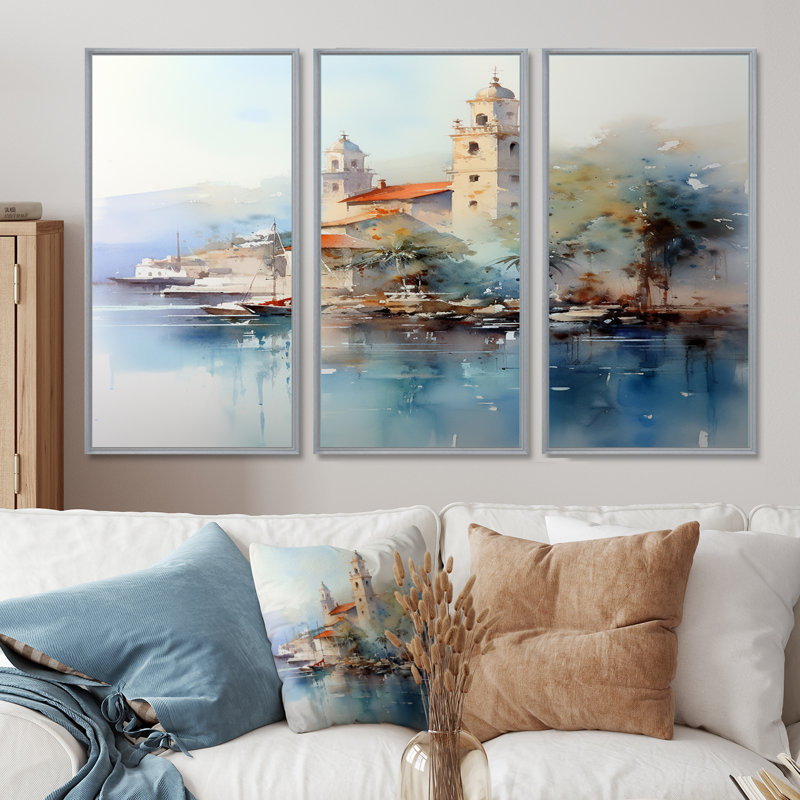 Alycee - Beach & Ocean Wall Art Decor Set, 40" H x 60" W x 1" D, Silver Floater Framed