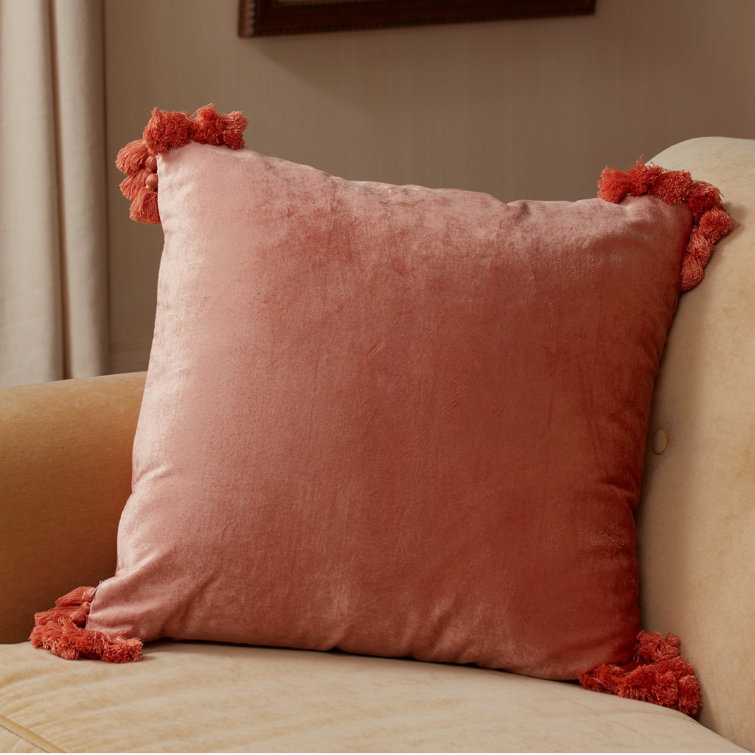 Roselli Trading Raj Terracotta Velvet Tassel Square Throw Pillow - Pink