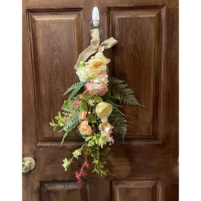 26" Artificial Spring Flowers & Green Leaves Teardrop