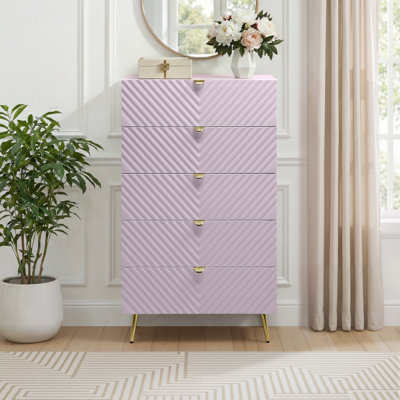 Commode 4 tiroirs Kylie, finition rose ultrabrillante