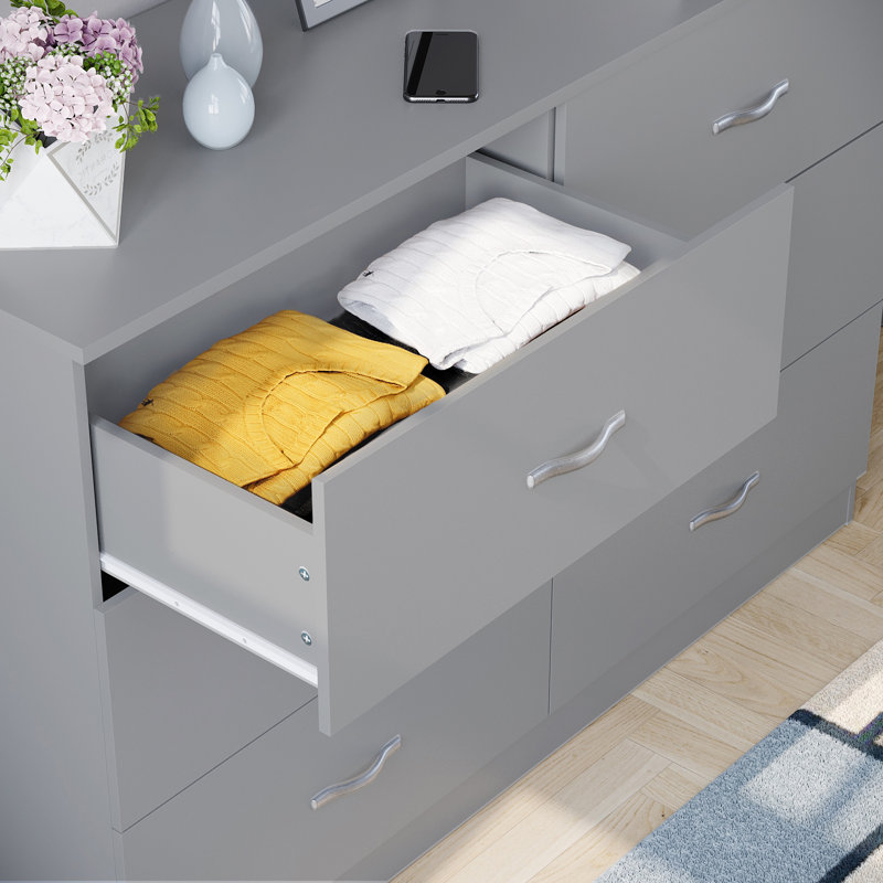Maybery 6 - Drawer Wide Chest of Drawers, Bedroom Dresser & Storage Cabinet, Grey
