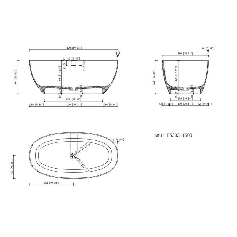 59" Solid Surface Soaking Bathtub