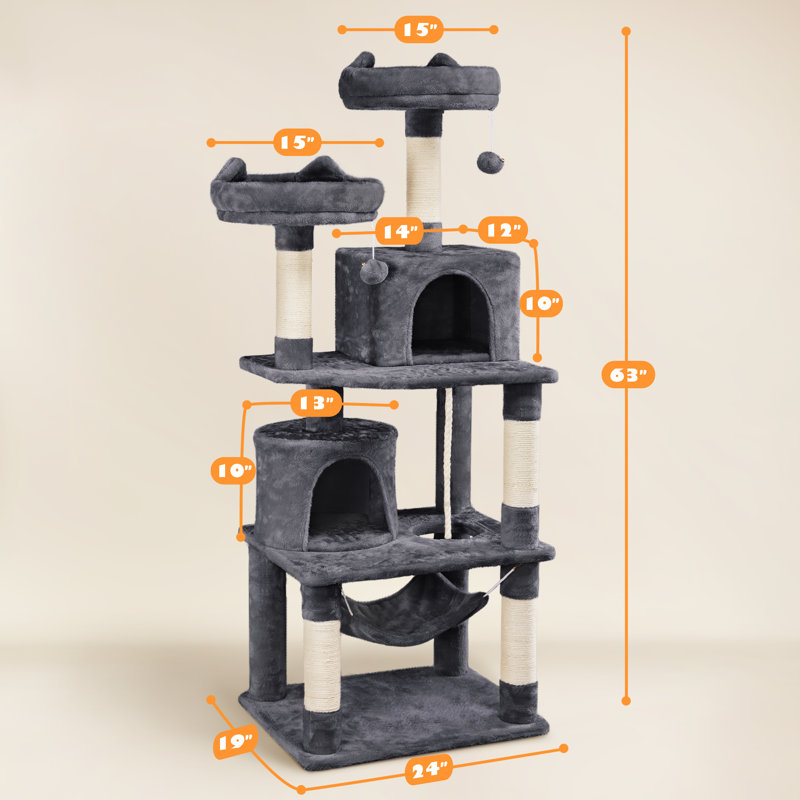 Arbre à chat 62,2 po à plusieurs niveaux pour petits / moyens chats, Gris foncé