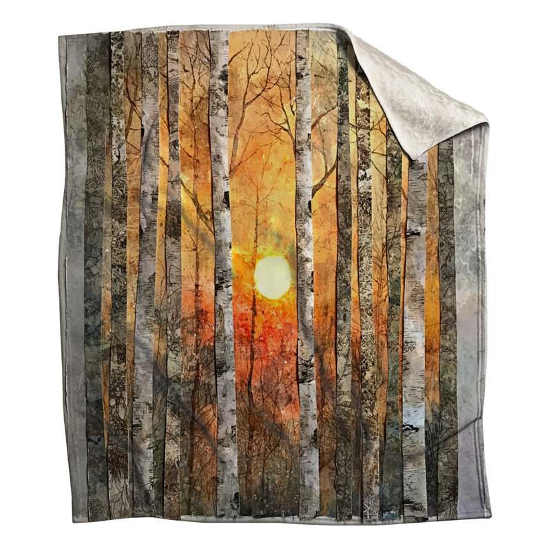 Birch Trees Sunset Blankets, 60in W x 80in H