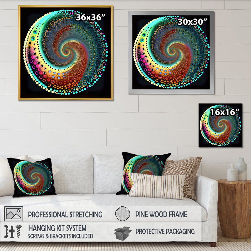 Iridiscdent pointillisme spirale nuances de turquoise - imprimé, Toile tendue, H 24 po x l 24 po x P 1 po