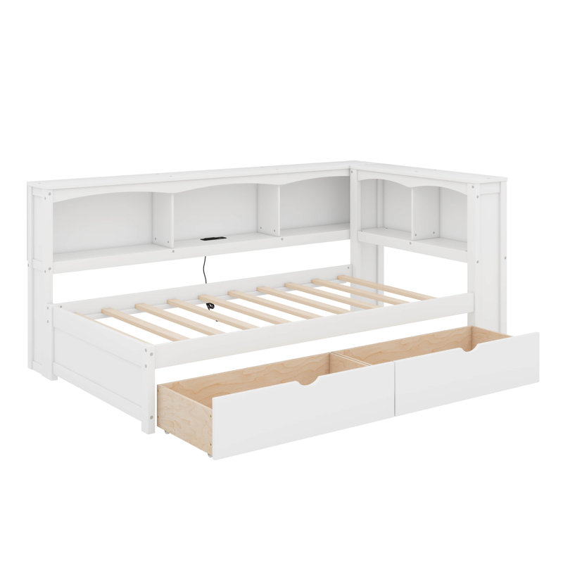 Twin Size Daybed With Two Drawers, Cabinets And USB Ports, White