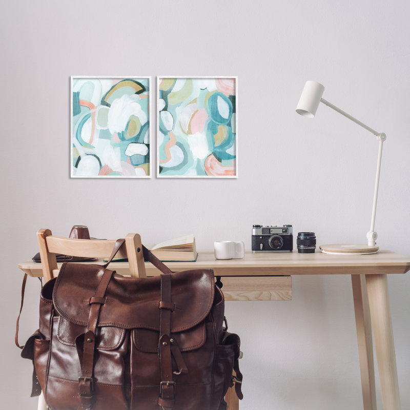  Ensemble de 2 giclées pastel rose et bleu par Grace Popp, H 14 po x l 11 po, Estampe numérique encadrée blanc bord de mer
