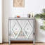Armoire de rangement avec garniture de miroir et motif à losanges, argent pour le salon, l'entrée de la salle à manger, la cuisine - fabrication stable