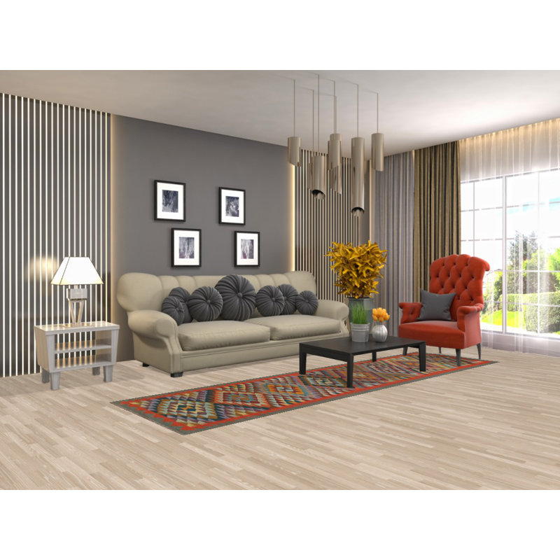 Tapis de couloir oriental multicolore en laine Kilim 3 x 10
