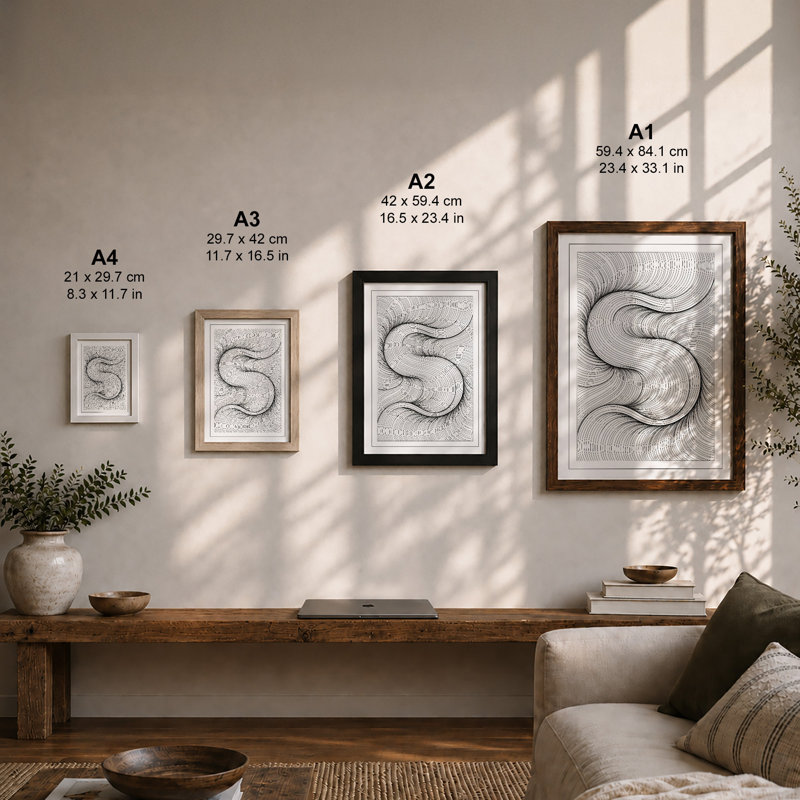Flowing Spirals Abstract - Framed Print, A3 - 42.0 x 29.7 cm, White