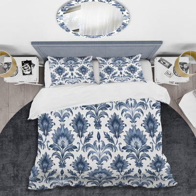 Blue Damask Delight - Ensemble de housse de couette transitionnel