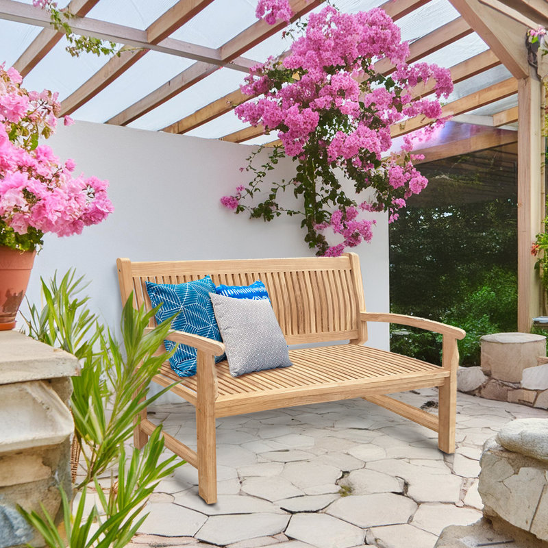 Banc de jardin et de patio en bois de teck massif Catlett, H 37 po x l 59 po x P 24 po