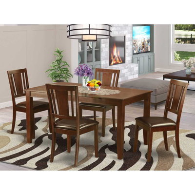 5-Piece Rectangle Mahogany Finish Solid Wood Top Dining table with 4 Chairs with Lattice Back