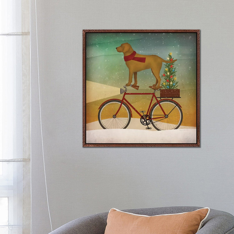 Yellow Lab on Bike Christmas 1 Piece Wall Art on Canvas, 66.04 cm H x 66.04 cm W, Classic Wood Framed