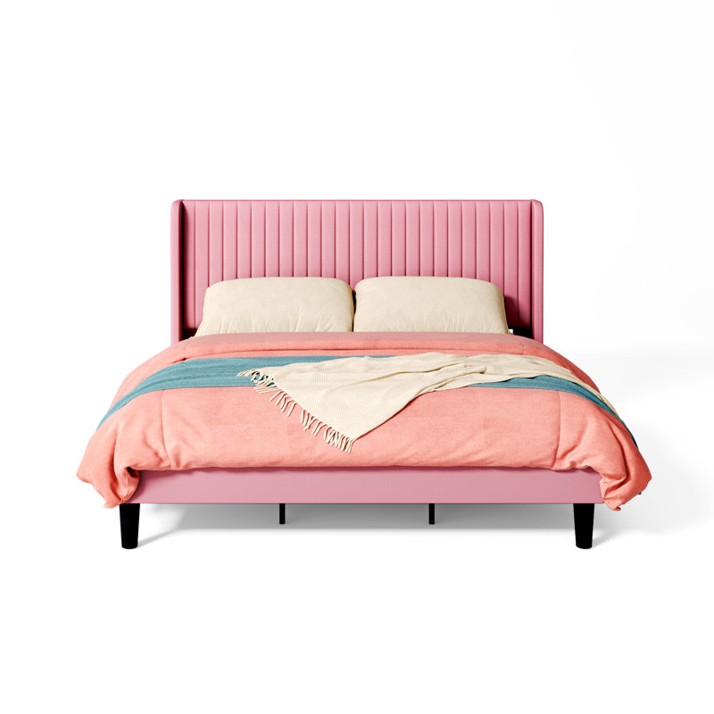 Lit plateforme tapissier Airlia, Double, Rose