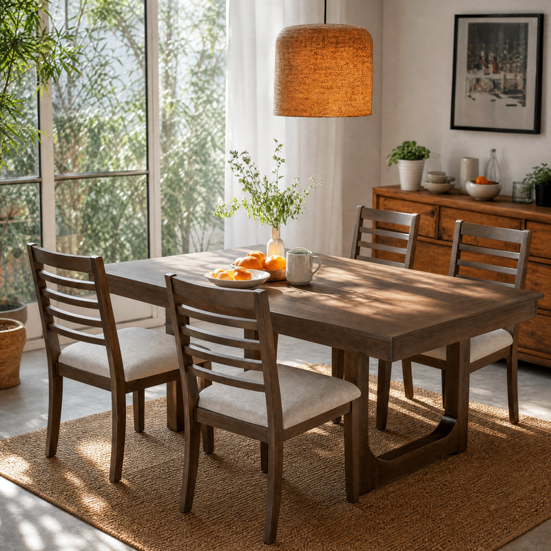 Venn Extendable Dining Table Set with Upholstered Chairs, Brown, 5 Pieces