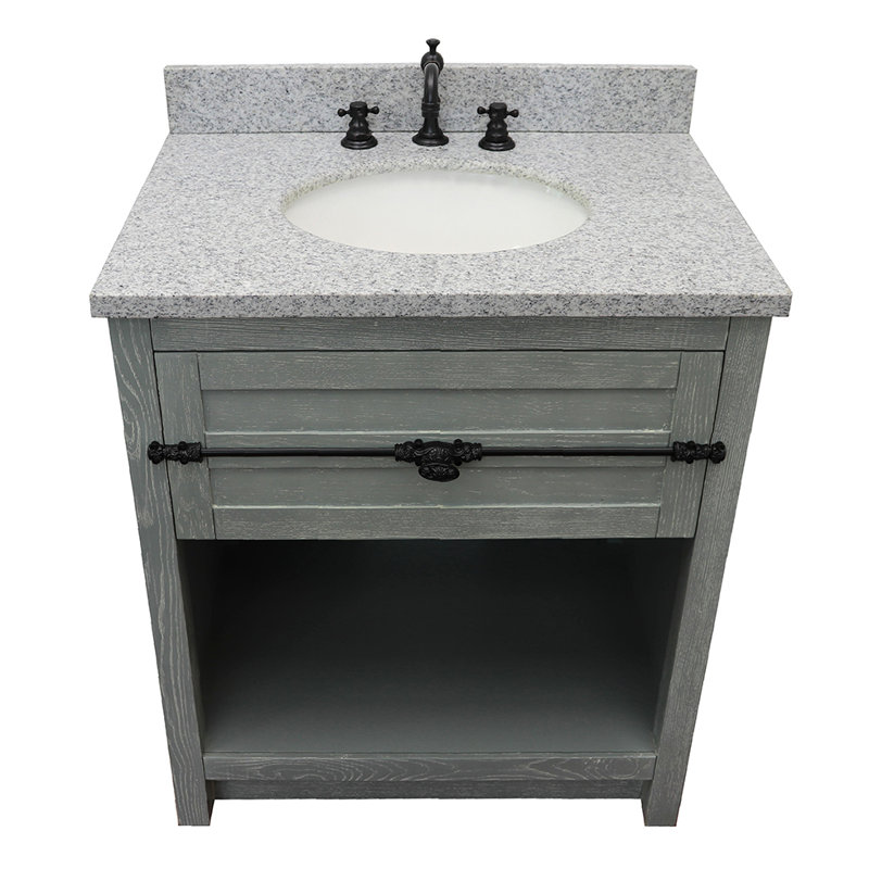 Zigler 31'' Single Bathroom Vanity with Top, Sage Gray, Gray Granite