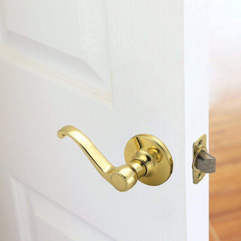 Scroll Lever Passage Door Lever, Polished Brass, 2-Way Latch