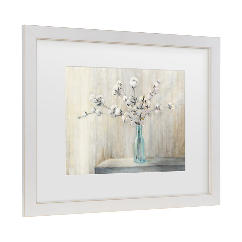 «Cotton Bouquet», reproduction de peinture acrylique, H 11 po x l 14 po x P 2 po, Cadre blanc