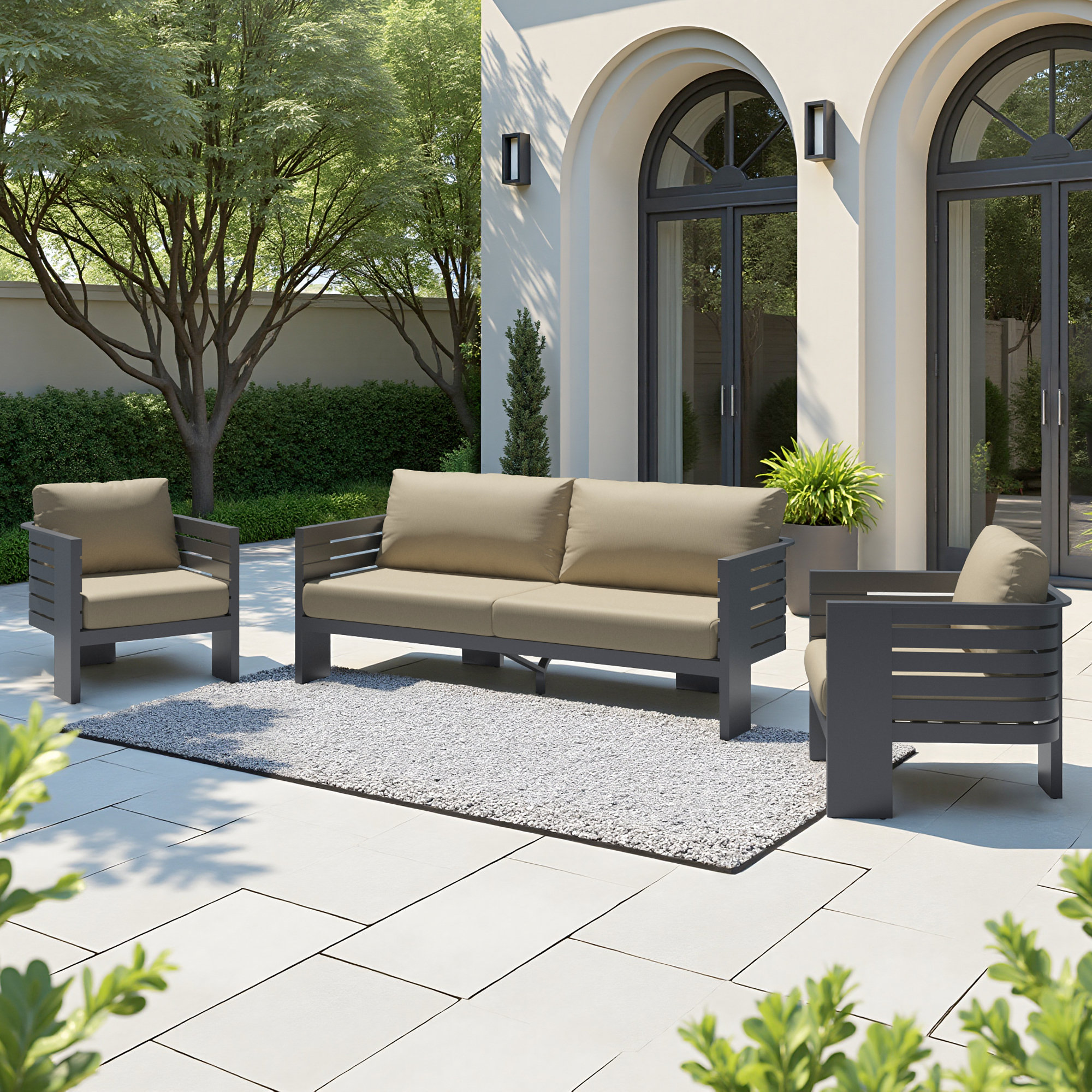 Ari 3 Piece Sunbrella® Outdoor Patio Seating Set, Maxima Beige