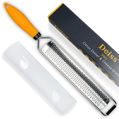 Deiss PRO Citrus Zester & Cheese Grater — Parmesan Cheese Lemon, Ginger, Garlic, Nutmeg, Chocolate, Vegetables, Fruits - Razor-Sharp Stainless Steel Blade, Wide, Dishwasher Safe