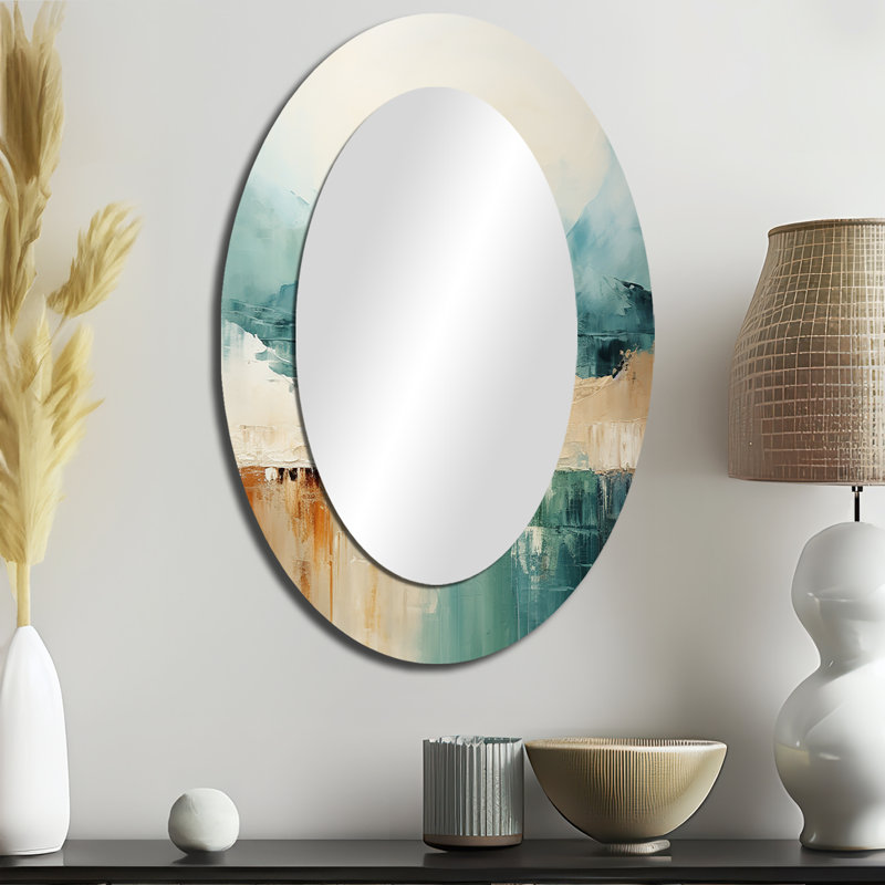 Minimalisme harmonique horizon paysage - grand miroir mural ovale sur métal, 36 po x 24 po