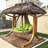 84'x68' Solid Wood Spruce Independent Swing Chair Set with PE Grass Roof and Drawstring Hanging Basket and Cushion, 880lb Capacity