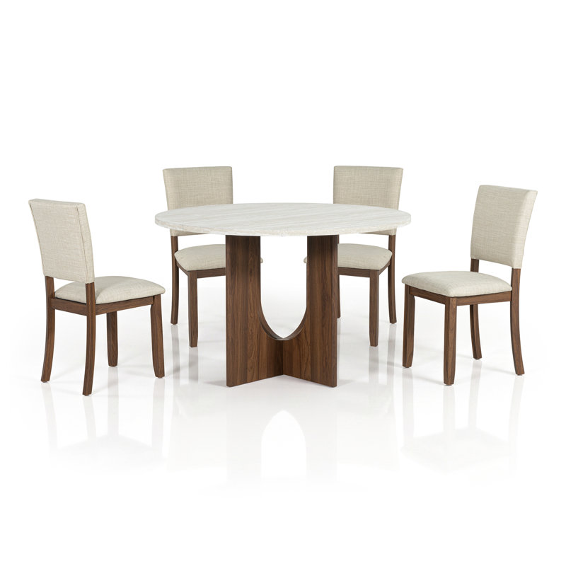 Ensemble de table de salle à manger 5 pièces Harrisonburg, White Faux Marble