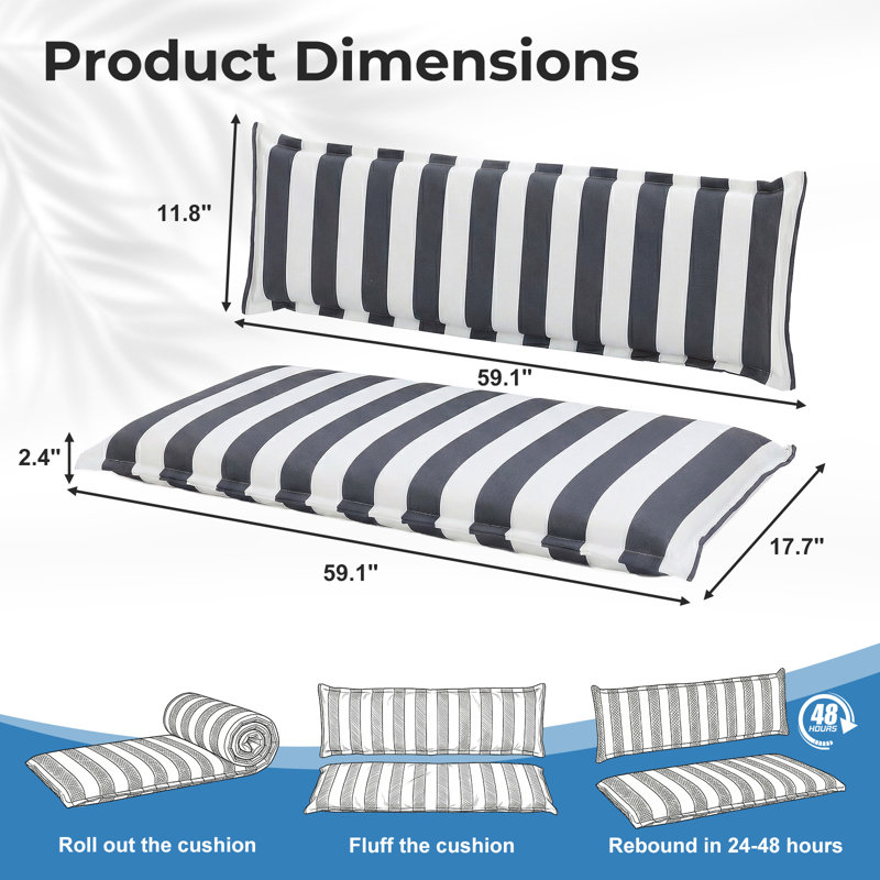  Ensemble de coussins d'extérieur avec dossier pour balancelle et banc, L 59,1 po x P 17,7 po, Gris