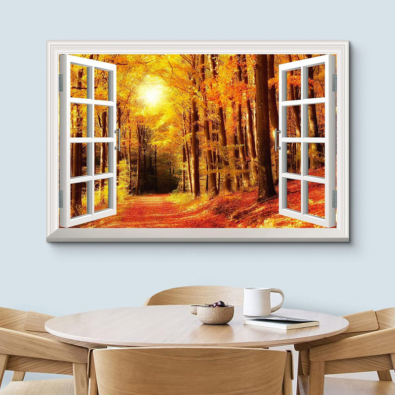 «Autumn Fall Landscape Glowing Red Autumn Forest Nature Wilderness», reproduction sur toile, H 12 po x l 18 po x P 1,5 po