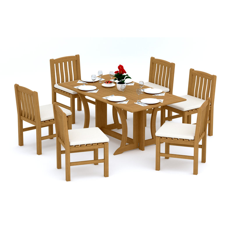 9 Pcs Grade-A Teak Wood Dining Set: Warwick Console Folding Rectangle Table And Devon Armless Chairs #11DV1500, 6