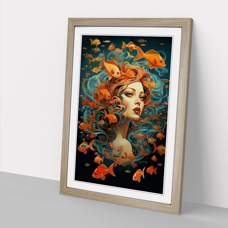 XYZ-FRM-V1223-5186 Pisces Zodiac Dadaism - Single Picture Frame Print on Wood, Oak, 46cm H x 34cm W x 2cm D