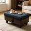 Repose-pieds capitonné bleu foncé et brun avec repose-pieds 33,5 po avec dessus rabattable-129479434