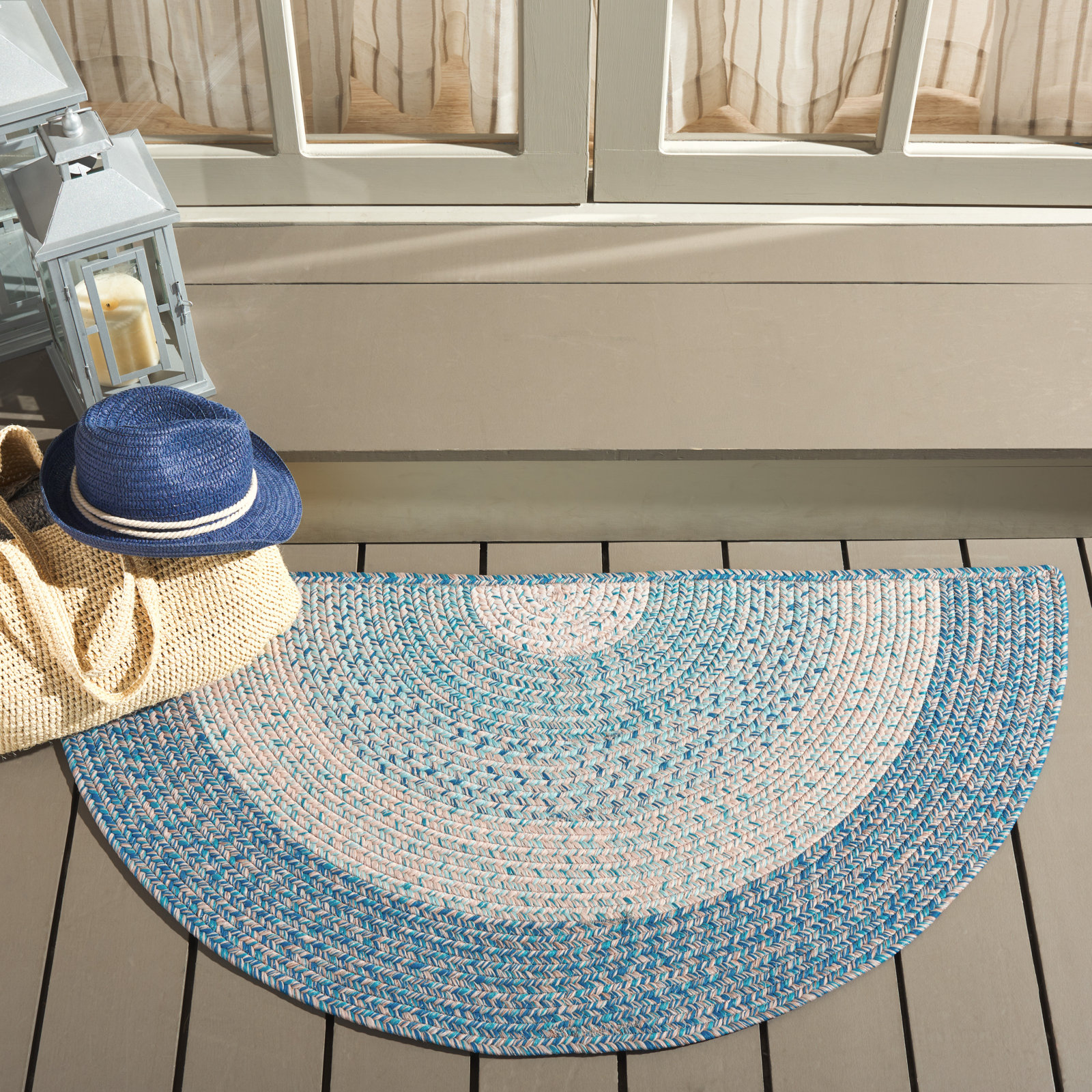 Washable Hand-Woven Chevron Rug, Half-circle 2' x 4'