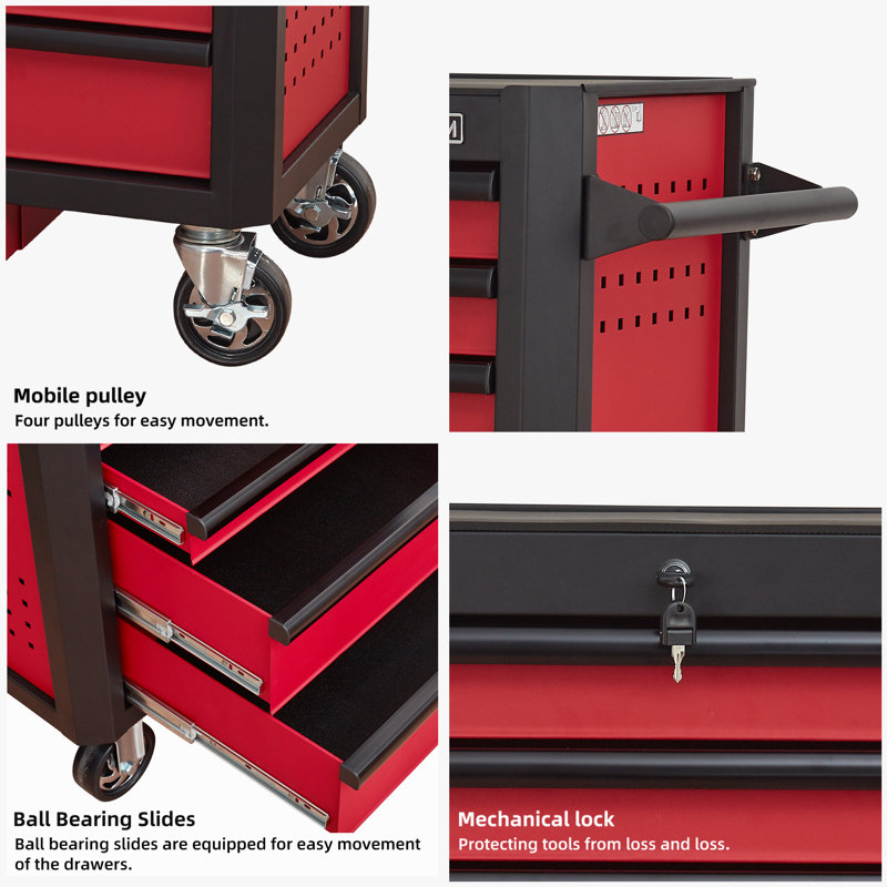 -Drawer Rolling Tool Cabinet Carbon Steel Garage Workshop Storage