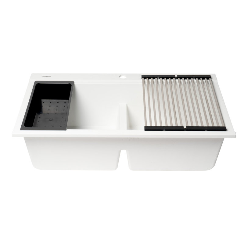 34'' L Double Bowl Granite Kitchen Sink, White