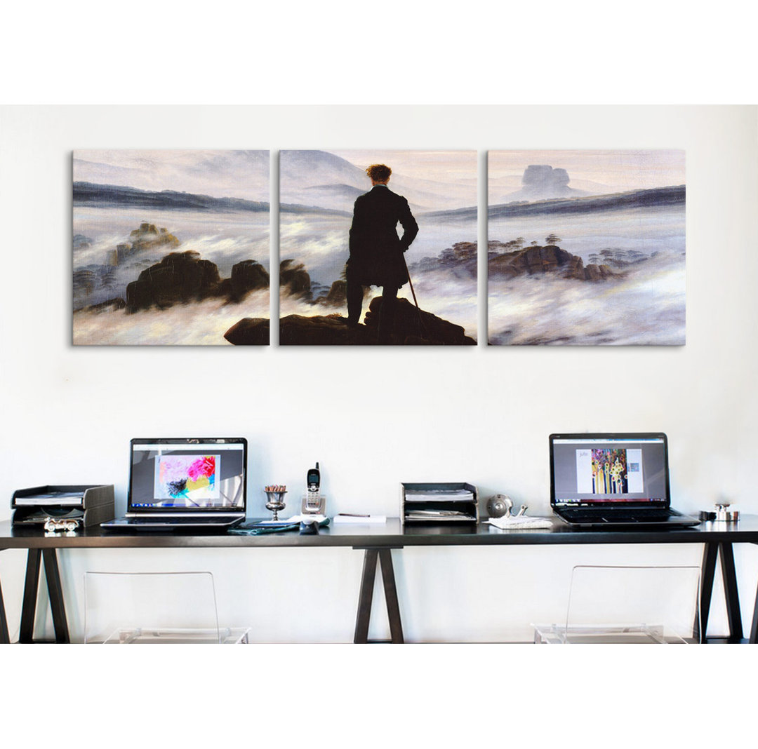 The Wanderer Above The Sea of Fog by Caspar David Friedrich 3 Piece Painting Print on Wrapped Canvas Set Winston Porter