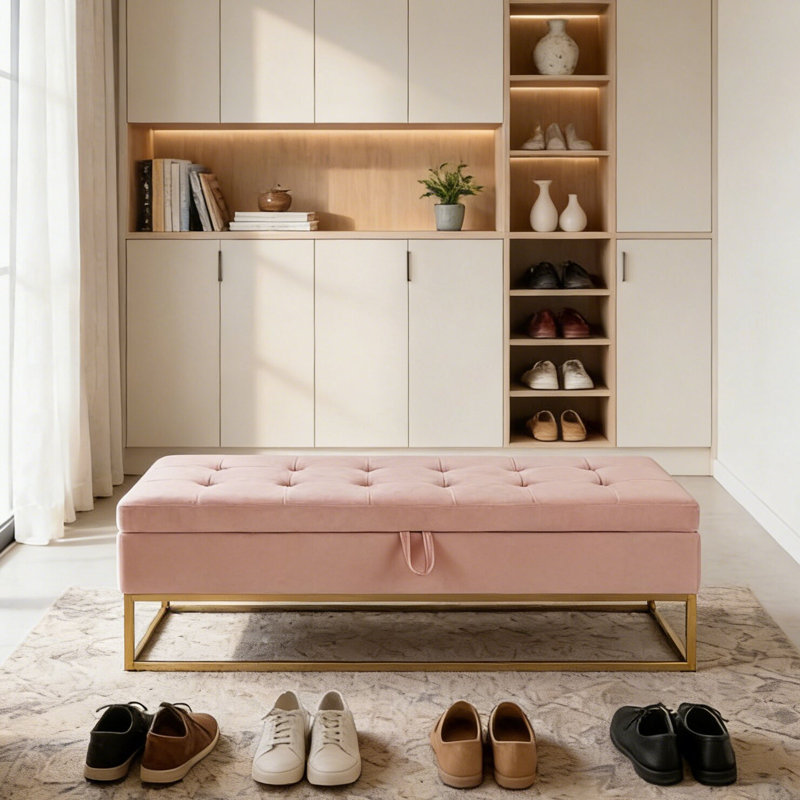 Maran Velvet Upholstered Storage Bench, Pink