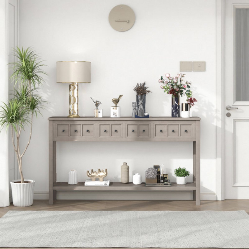 Himanshu Rustic Entryway Console Table, 60" Long Sofa Table with two Different Size Drawers and Bottom Shelf for Storage
