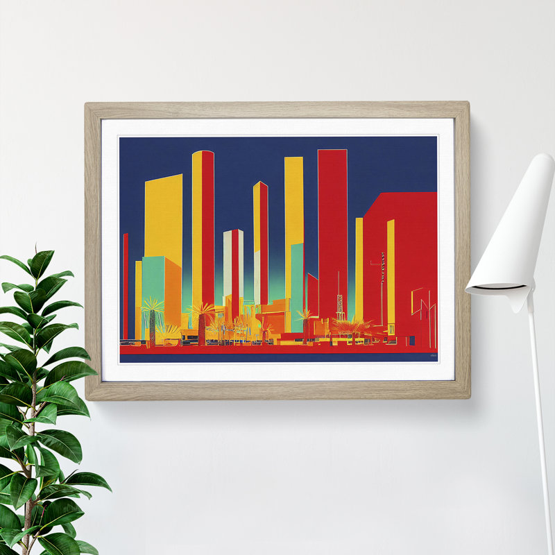 Las Vegas Skyline - Single Picture Frame Print, 46cm H x 64cm W x 2cm D, Oak